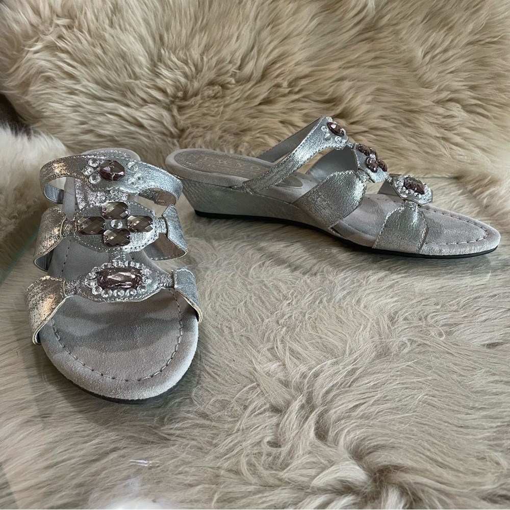 New York Transit Silver Wedge Sandals